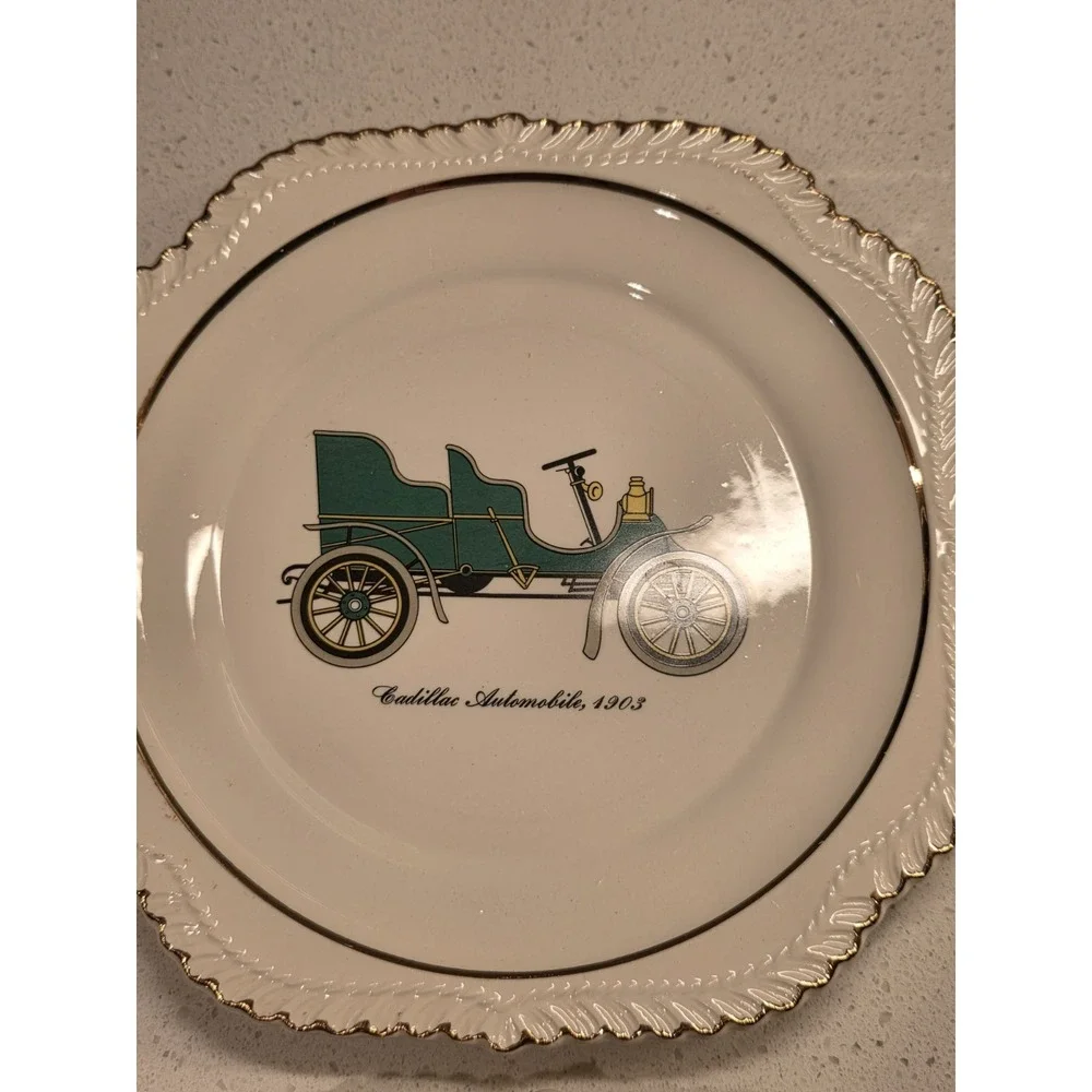 Set of Two Vintage Beautiful Automobile Plates With 22KT. Gold Trims